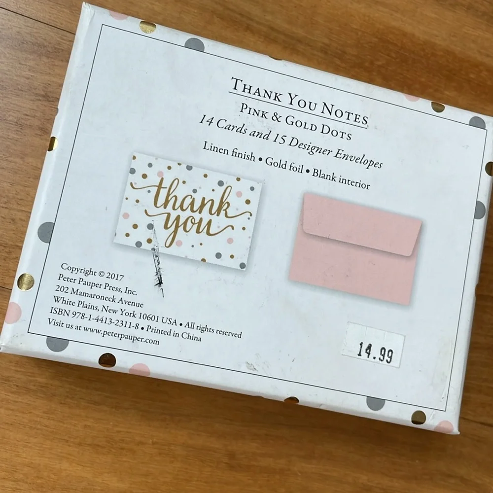 pink and gold polka dots Thank You cards set